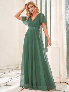 Color=Green Bean | Women's V-Neck A-Line Floor-Length Wholesale Bridesmaid Dresses EP07962-Green Bean 26