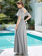 Load image into Gallery viewer, Color=Grey | Women&#39;s V-Neck A-Line Floor-Length Wholesale Bridesmaid Dresses EP07962-Grey 39