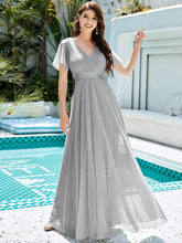 Load image into Gallery viewer, Color=Grey | Women&#39;s V-Neck A-Line Floor-Length Wholesale Bridesmaid Dresses EP07962-Grey 38