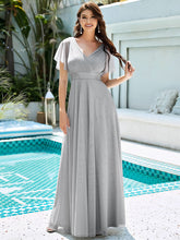 Load image into Gallery viewer, Color=Grey | Women&#39;s V-Neck A-Line Floor-Length Wholesale Bridesmaid Dresses EP07962-Grey 37