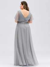 Load image into Gallery viewer, Color=Grey | Plus Size Women&#39;S V-Neck A-Line Short Sleeve Floor-Length Bridesmaid Dresses Ep07962-Grey 2