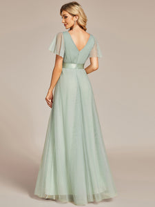 Color=Mint Green | Women's Pretty V-Neck A-Line Floor-Length Wholesale Bridesmaid Dresses EP07962-Mint Green 