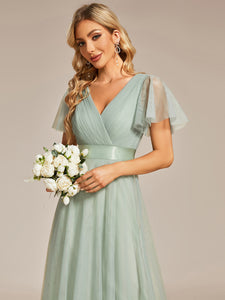 Color=Mint Green | Women's Pretty V-Neck A-Line Floor-Length Wholesale Bridesmaid Dresses EP07962-Mint Green 