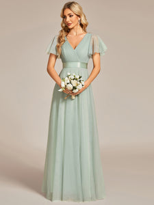 Color=Mint Green | Women's Pretty V-Neck A-Line Floor-Length Wholesale Bridesmaid Dresses EP07962-Mint Green 