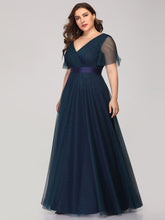 Load image into Gallery viewer, Color=Navy Blue | Plus Size Women&#39;S V-Neck A-Line Short Sleeve Floor-Length Bridesmaid Dresses Ep07962-Navy Blue 3