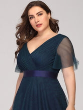 Load image into Gallery viewer, Color=Navy Blue | Plus Size Women&#39;S V-Neck A-Line Short Sleeve Floor-Length Bridesmaid Dresses Ep07962-Navy Blue 5