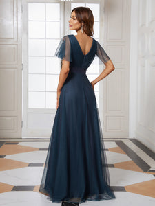 Color=Navy Blue | Women's V-Neck A-Line Floor-Length Wholesale Bridesmaid Dresses EP07962-Navy Blue 15