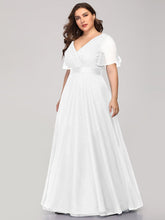 Load image into Gallery viewer, Color=White | Plus Size Women&#39;S V-Neck A-Line Short Sleeve Floor-Length Bridesmaid Dresses Ep07962-White 3