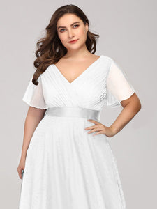 Color=White | Plus Size Women'S V-Neck A-Line Short Sleeve Floor-Length Bridesmaid Dresses Ep07962-White 4