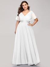 Load image into Gallery viewer, Color=White | Plus Size Women&#39;S V-Neck A-Line Short Sleeve Floor-Length Bridesmaid Dresses Ep07962-White 1