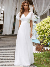 Load image into Gallery viewer, Color=White | Women&#39;s V-Neck A-Line Floor-Length Wholesale Bridesmaid Dresses EP07962-White 