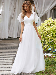 Color=White | Women's V-Neck A-Line Floor-Length Wholesale Bridesmaid Dresses EP07962-White 