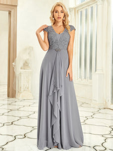 Color=Grey | Sweetheart Floral Lace Wholesale Wedding Guest Dress-Grey 3