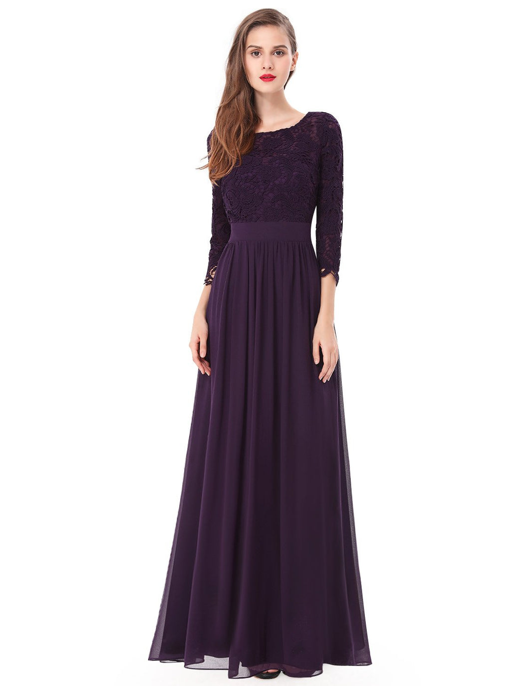 Ever-Pretty Sexy Women's Elegant 3/4 Sleeve V Back Lace Long Evening Dress EP08412