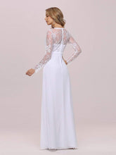 Load image into Gallery viewer, Color=White | Minimalist V-Neck Chiffon Wedding Dress With Long Sleeves-White 6