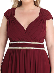 Color=Burgundy | Sleeveless Floor Length V Neck Wholesale Bridesmaid dresses-Burgundy 5