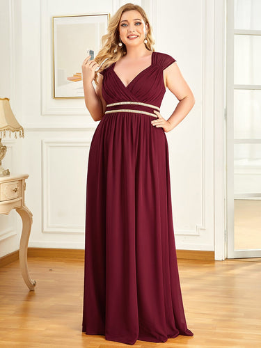 Color=Burgundy | Sleeveless Floor Length V Neck Wholesale Bridesmaid dresses-Burgundy 1