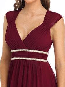 Color=Burgundy | Sleeveless Floor Length V Neck Wholesale Bridesmaid dresses-Burgundy 9