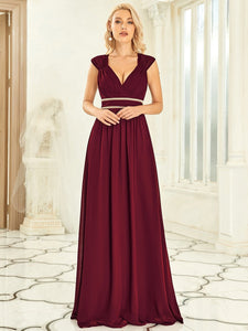 Color=Burgundy | Sleeveless Floor Length V Neck Wholesale Bridesmaid dresses-Burgundy 8