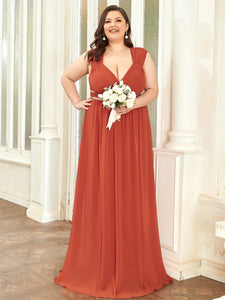 Color=Burnt orange | Sleeveless Floor Length V Neck Wholesale Bridesmaid dresses-Burnt orange 3