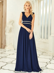 Color=Navy Blue | Sleeveless Floor Length V Neck Wholesale Bridesmaid dresses-Navy Blue 1