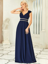 Load image into Gallery viewer, Color=Navy Blue | Sleeveless Floor Length V Neck Wholesale Bridesmaid dresses-Navy Blue 4