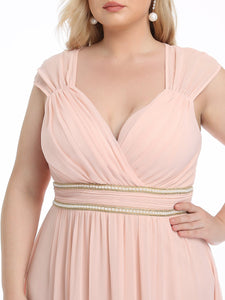 Color=Pink | Sleeveless Floor Length V Neck Wholesale Bridesmaid dresses-Pink 5