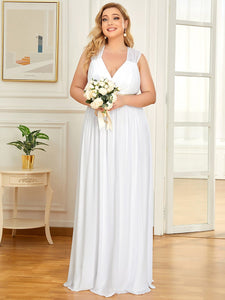 Color=White | Sleeveless Floor Length V Neck Wholesale Bridesmaid dresses-White 1