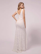 Load image into Gallery viewer, COLOR=White | Deep V Neck Lace Mermaid Maternity Dress-White 2