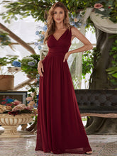 Load image into Gallery viewer, Color=Burgundy | Double V-Neck Elegant Maxi Long Wholesale Evening Dresses-Burgundy 4