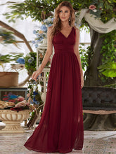 Load image into Gallery viewer, Color=Burgundy | Double V-Neck Elegant Maxi Long Wholesale Evening Dresses-Burgundy 2
