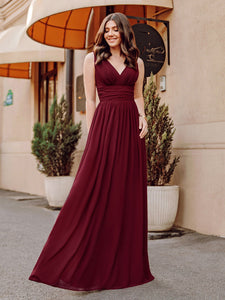 Color=Burgundy | Double V-Neck Elegant Maxi Long Wholesale Evening Dresses-Burgundy 1