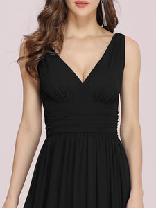Color=Black | Double V-Neck Elegant Maxi Long Wholesale Evening Dresses-Black 5