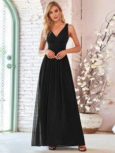 Color=Black | Double V-Neck Elegant Maxi Long Wholesale Evening Dresses-Black 3