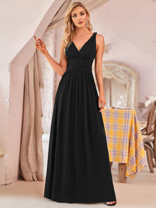 Color=Black | Double V-Neck Elegant Maxi Long Wholesale Evening Dresses-Black 1