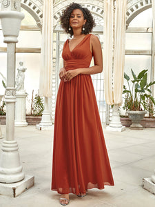 Color=Burnt Orange | Double V-Neck Elegant Maxi Long Wholesale Evening Dresses-Burnt Orange 5