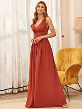 Load image into Gallery viewer, Color=Burnt Orange | Double V-Neck Elegant Maxi Long Wholesale Evening Dresses-Burnt Orange 2