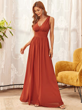 Load image into Gallery viewer, Color=Burnt Orange | Double V-Neck Elegant Maxi Long Wholesale Evening Dresses-Burnt Orange 1