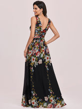 Load image into Gallery viewer, Color=Black &amp; Printed | Double V-Neck Elegant Maxi Long Wholesale Evening Dresses-Black &amp; Printed 2