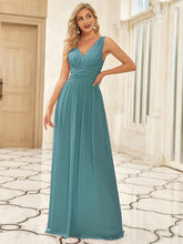 Load image into Gallery viewer, Color=Dusty Blue | Double V-Neck Elegant Maxi Long Wholesale Evening Dresses-Dusty Blue 2