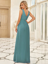 Load image into Gallery viewer, Color=Dusty Blue | Double V-Neck Elegant Maxi Long Wholesale Evening Dresses-Dusty Blue 3