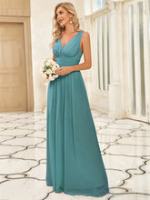 Load image into Gallery viewer, Color=Dusty Blue | Double V-Neck Elegant Maxi Long Wholesale Evening Dresses-Dusty Blue 1