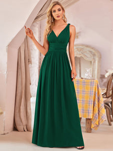 Color=Dark Green | Double V-Neck Elegant Maxi Long Wholesale Evening Dresses-Dark Green 1
