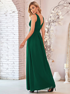 Color=Dark Green | Double V-Neck Elegant Maxi Long Wholesale Evening Dresses-Dark Green 2