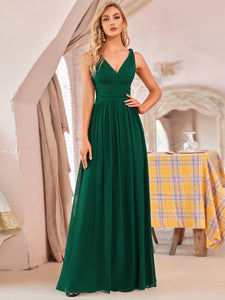 Color=Dark Green | Double V-Neck Elegant Maxi Long Wholesale Evening Dresses-Dark Green 4