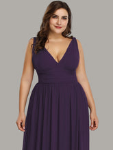 Load image into Gallery viewer, Color=Dark Purple | double-v-neck-maxi-long-wholesale-plus-size-evening-dresses-epp9016-Dark Purple 5