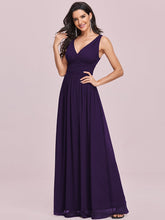 Load image into Gallery viewer, Color=Dark Purple | Double V-Neck Elegant Maxi Long Wholesale Evening Dresses-Dark Purple 3