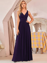 Load image into Gallery viewer, Color=Dark Purple | Double V-Neck Elegant Maxi Long Wholesale Evening Dresses-Dark Purple 1