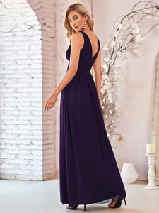 Color=Dark Purple | Double V-Neck Elegant Maxi Long Wholesale Evening Dresses-Dark Purple 2