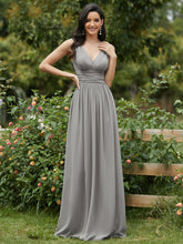 Load image into Gallery viewer, Color=Grey | Double V-Neck Elegant Maxi Long Wholesale Evening Dresses-Grey 1